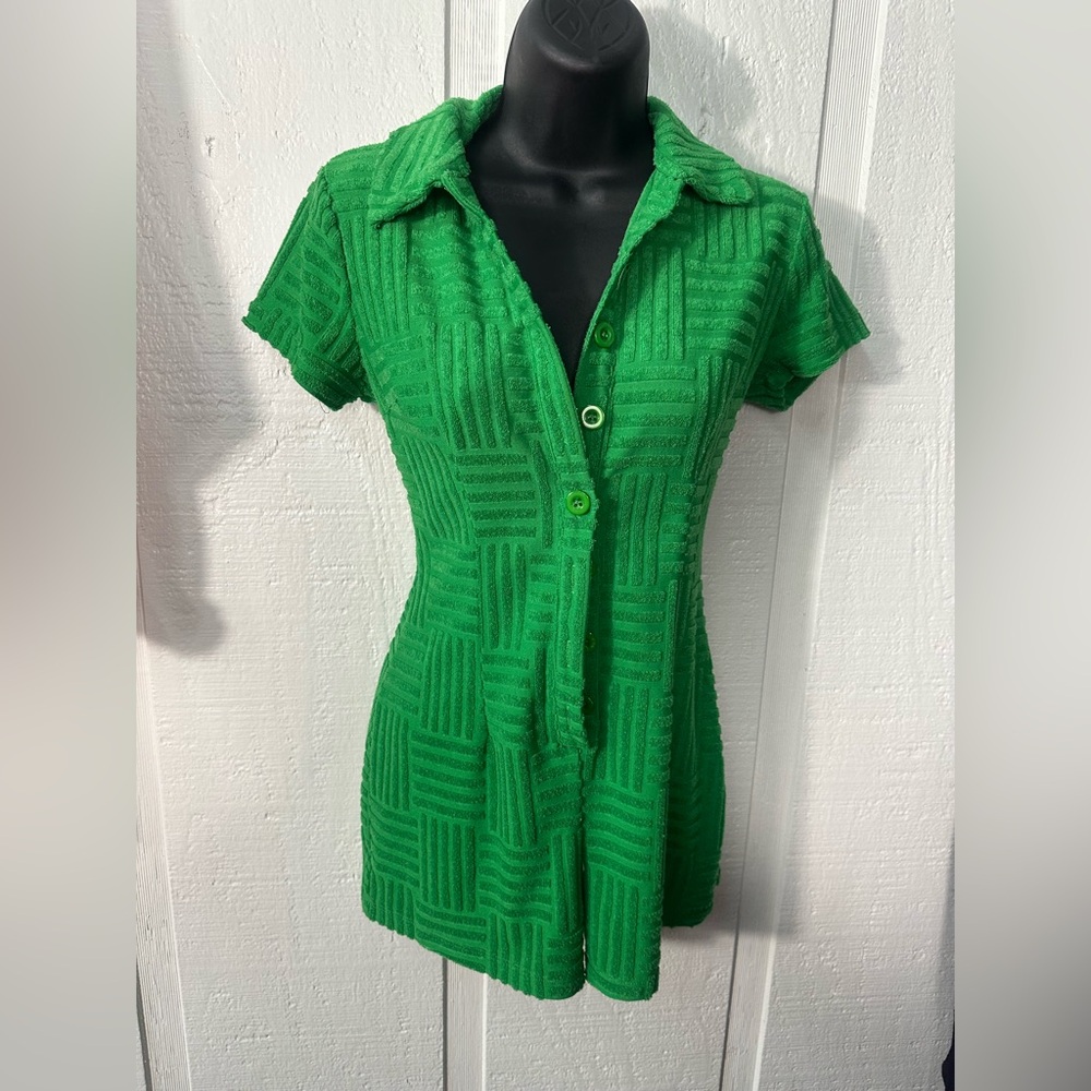 Princess Polly Green Textured Knit Short Sleeve Romper
